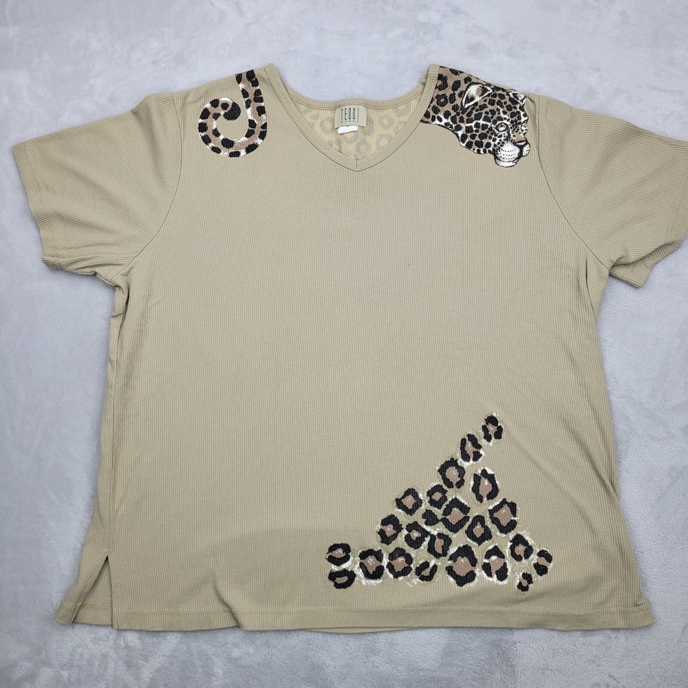 Teddi Blouse 1X Women Top Vintage Shirt Cat Leopard Jaguar Bengal‎ Spotted Adult